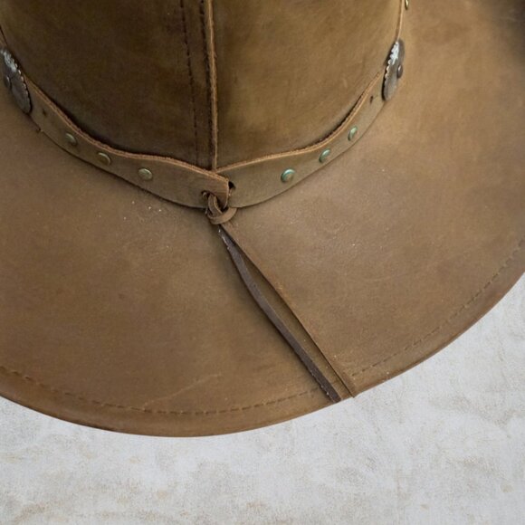 STETSON -- Roxbury Mocha Distressed Leather Cowboy Hat, Large, Like New - Picture 7 of 11